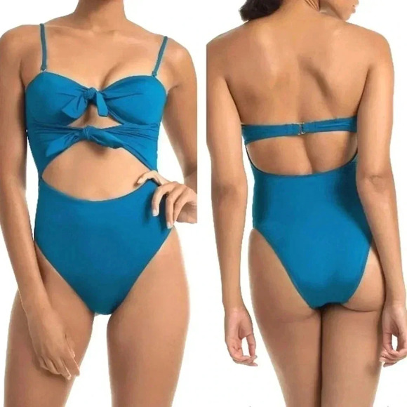 NWT ~ TRINA TURK Getaway Solid Tie Bandeau One Piece Swimsuit - Picture 1 of 7